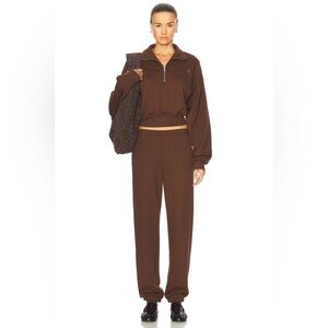 Eterne Chocolate Brown Half Zip Sweatshirt & Straight Leg Pants Lounge Set